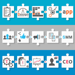Set schemes infographic app, seo, smm