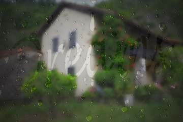 Rain drops on a background of the house
