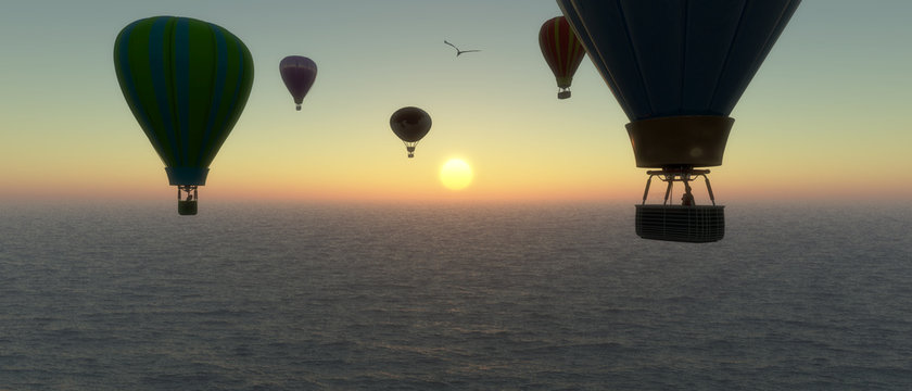 sunset and hot air balloon