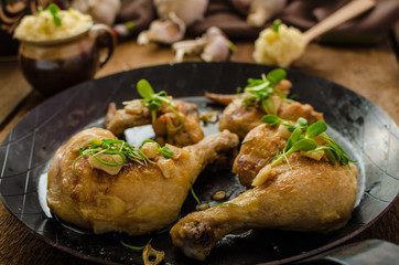Bio roast chicken with herbs and garlic, couscous