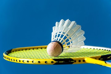 Badminton shuttlecock on the racket