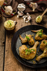 Bio roast chicken with herbs and garlic, couscous