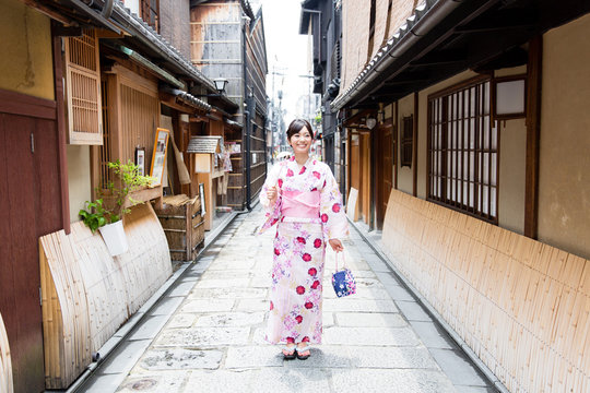 young asian woman wearing kimono