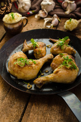 Bio roast chicken with herbs and garlic, couscous
