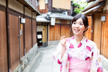 young asian woman wearing kimono