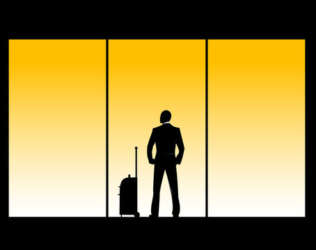 easy to edit vector illustration of man in airport lounge