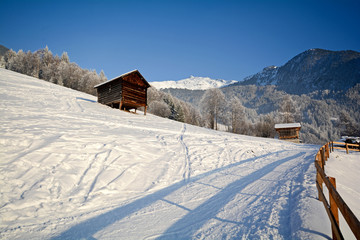 Winter landscape with wooden hut, Pitztal Alps - Tyrol Austria