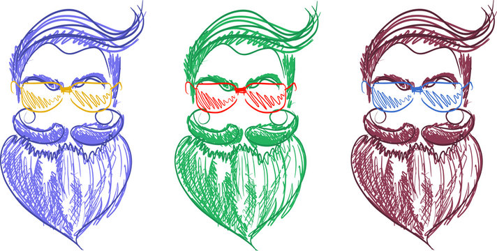 Bearded Lumbersexual colorful sketched drawing