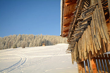 Winter landscape with wooden barn, Pitztal Alps - Tyrol Austria