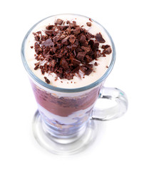 Yogurt, with chocolate cream, chopped chocolate and muesli