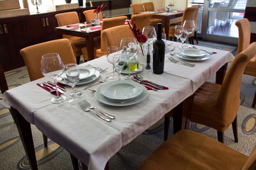 Restaurant serving on the table close up.