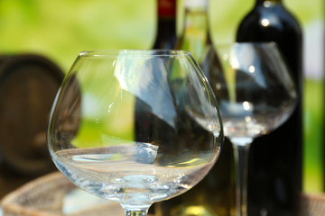 Red wine pouring into wine glass, close-up
