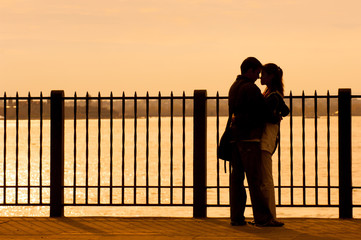 Couple embracing on Brooklyn Heights Promenade, NYC