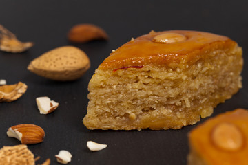 Baklava with almonds. Selective focus.