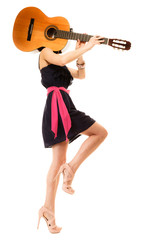 Music lover, summer girl with guitar isolated