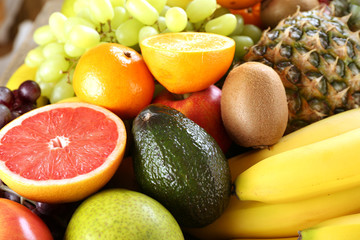 Assortment of exotic fruits close-up
