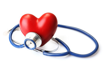 Stethoscope with heart isolated on white