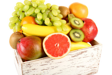 Assortment of fruits in box close-up