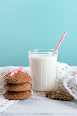 Tasty cookies and glass of milk