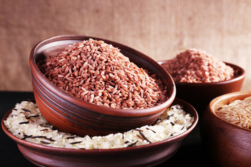 Different kinds of rice in bowls
