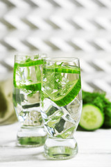 Glasses with fresh organic cucumber water