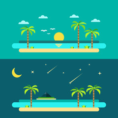 Flat design of summer paradise beach
