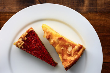 pieces of cake on a white plate