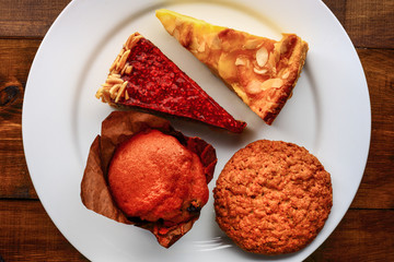 pieces of cake on a white plate