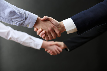 Fototapeta premium Business handshake on dark background