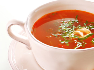 Ukrainian beetroot soup - borscht, isolated on white