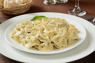 Farfalle pasta in pesto sauce