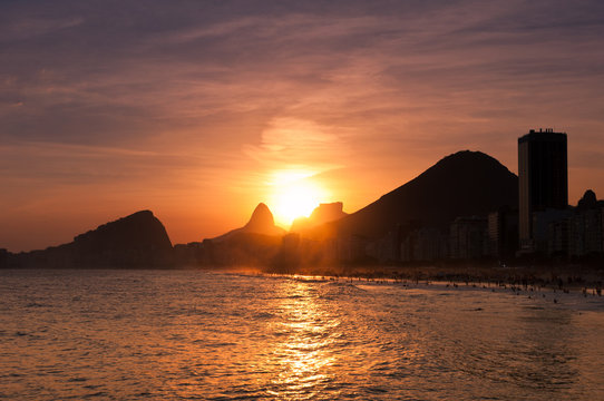 Sunset in Copacabana Beach, Rio de Janeiro