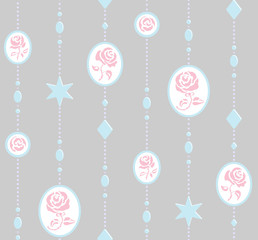Seamless sweet rose pendant pattern in blue