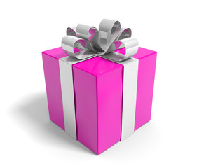 Pink gift box tied with a silver ribbon for Valentines Day