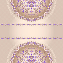 Vector border with circles and floral motifs in retro style.