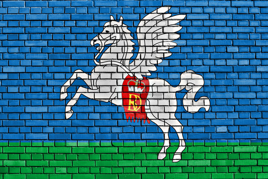 flag of Slutsk painted on brick wall
