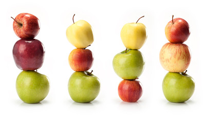 composite with  varieties of apples  on white background