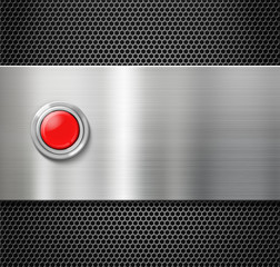 start red button on metal plate background