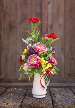 Beautiful Colorful Flower In Tall Vase