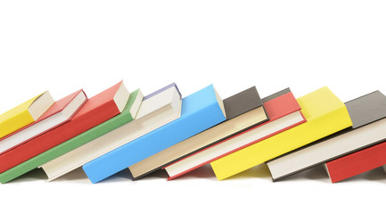 Leaning row of colorful books