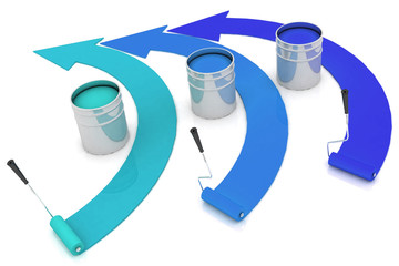 Open buckets with a paint and rollers © 3ddock