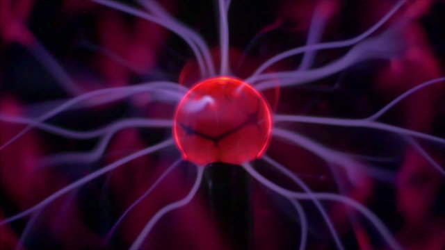 Electric (plasma) balls with lightning. Slow motion capture