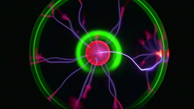 Electric (plasma) ball with lightning and finger touch