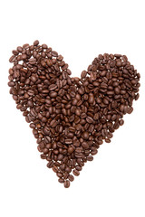 Obraz na płótnie Canvas Roasted coffee beans placed in shape of heart.