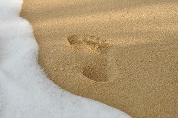 footprints in the sand on the samui beach