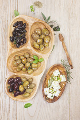 Black and green olives with feta cheese
