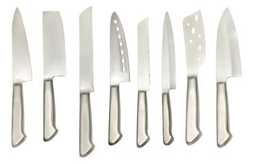 Set with various types of kitchen knives