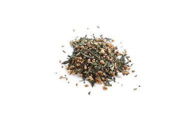 dry tea leaves over white