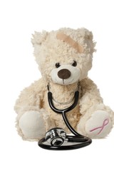 wounded teddy bear with bandages and stethoscope