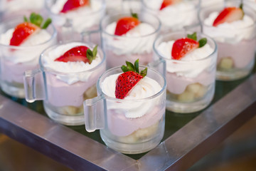many servings of sweet tasty dessert on buffet